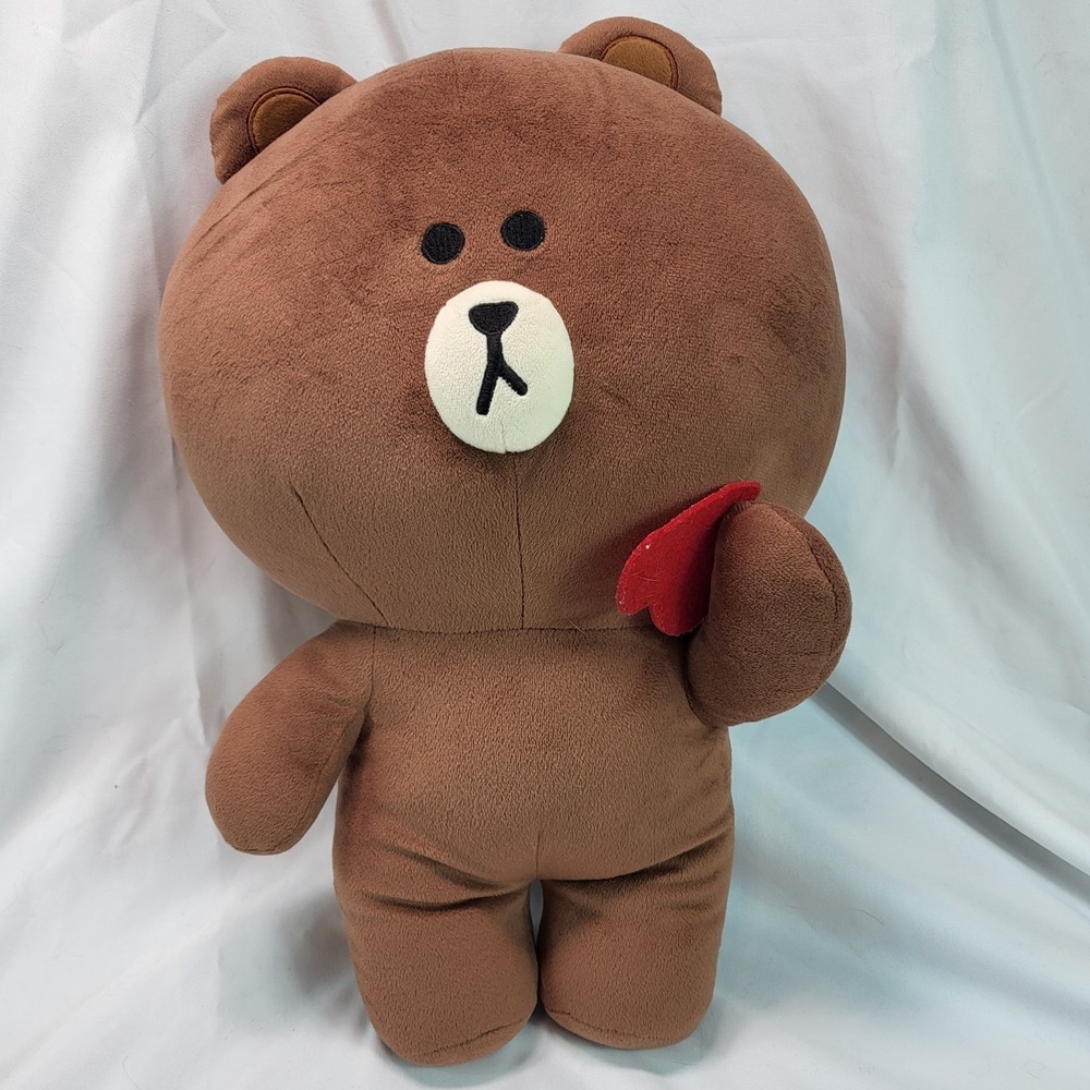 LINE Friends Brown Bear Plush 12" Stuffed Toy 2019-2023 Holding Heart